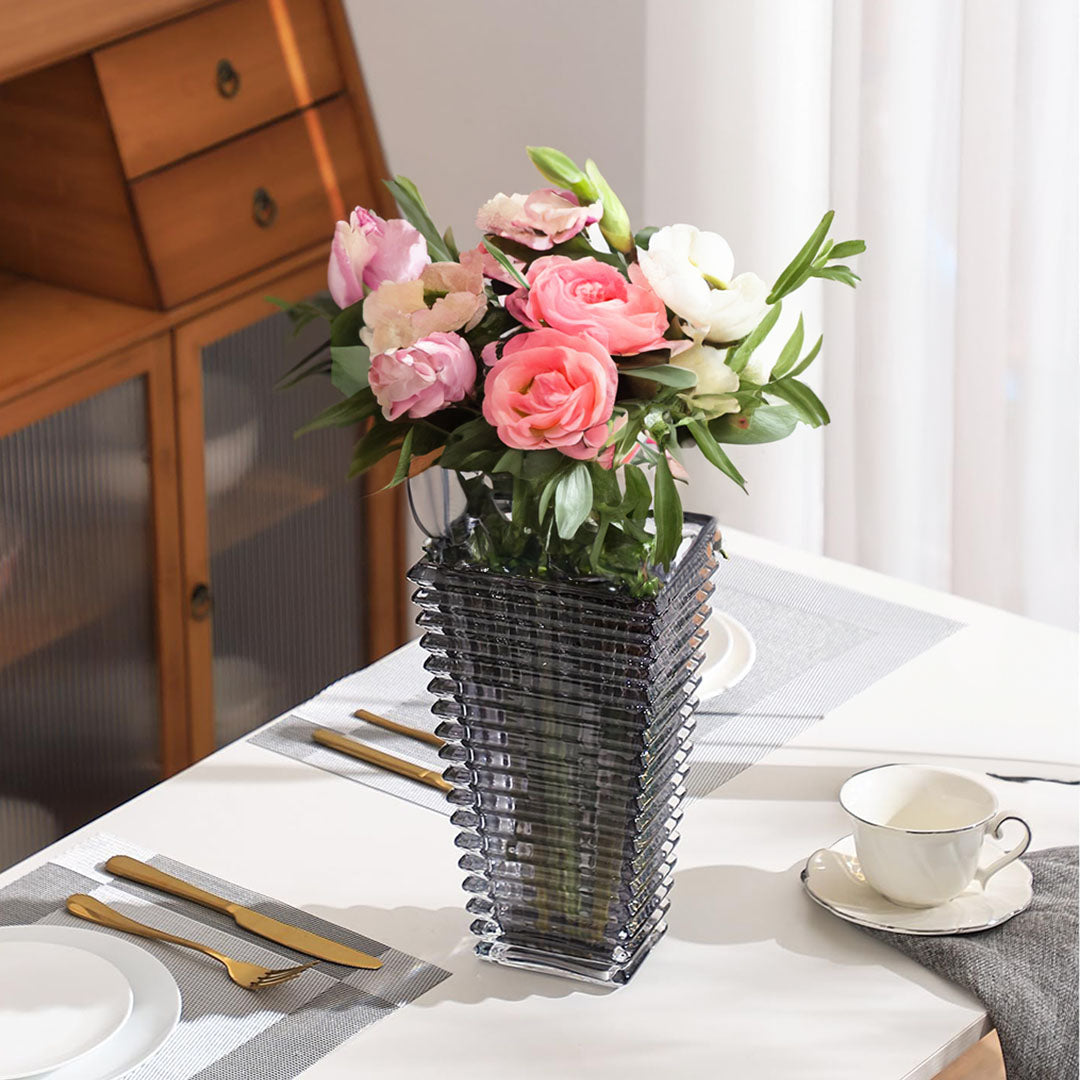 NNEAGS 22cm Modern Gray Ceramic Glass Vase Home Decor-1