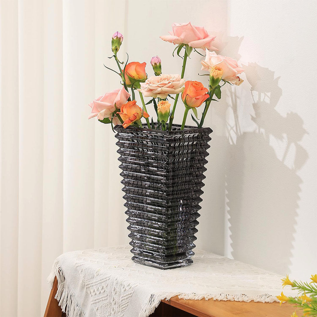 NNEAGS 22cm Modern Gray Ceramic Glass Vase Home Decor-4