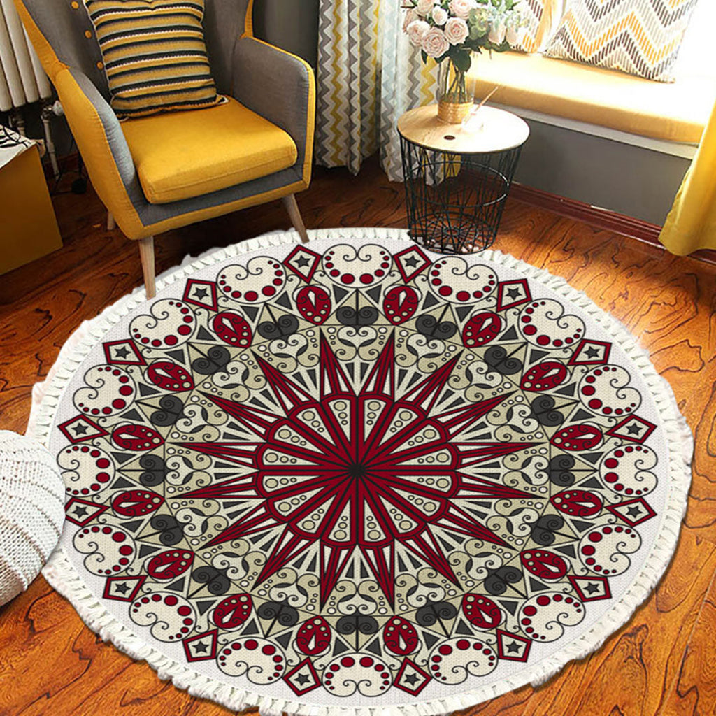 NNEAGS 120cm Mandala Modern Ethnic Tassel Print Anti-slip Doormat, Home Decor-4