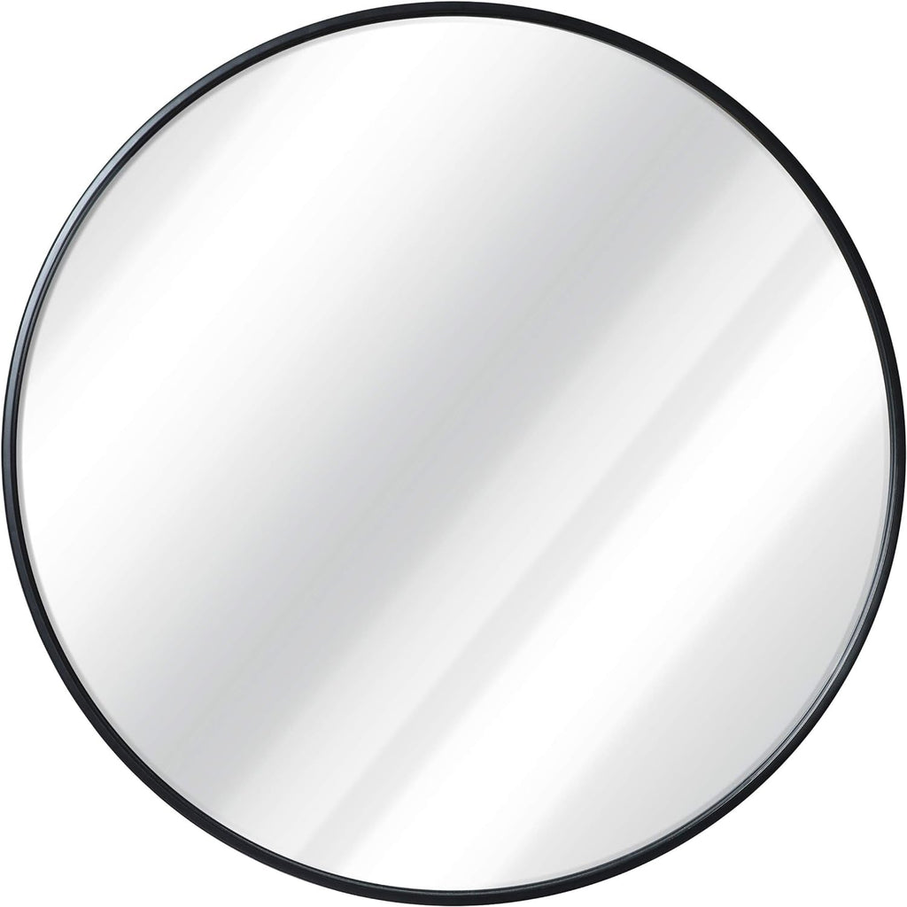 Black 24 Inch Round Wall Mirror Modern Minimalist Decor-3