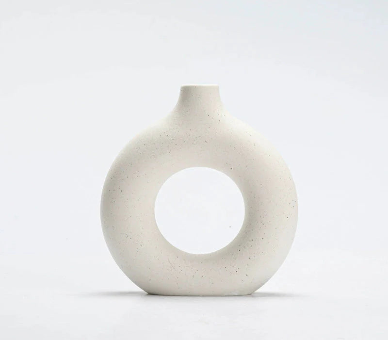 Modern Nordic Circle Ceramic Vase – Minimalist Hollow Sculpture Vessels for Home Decor-5