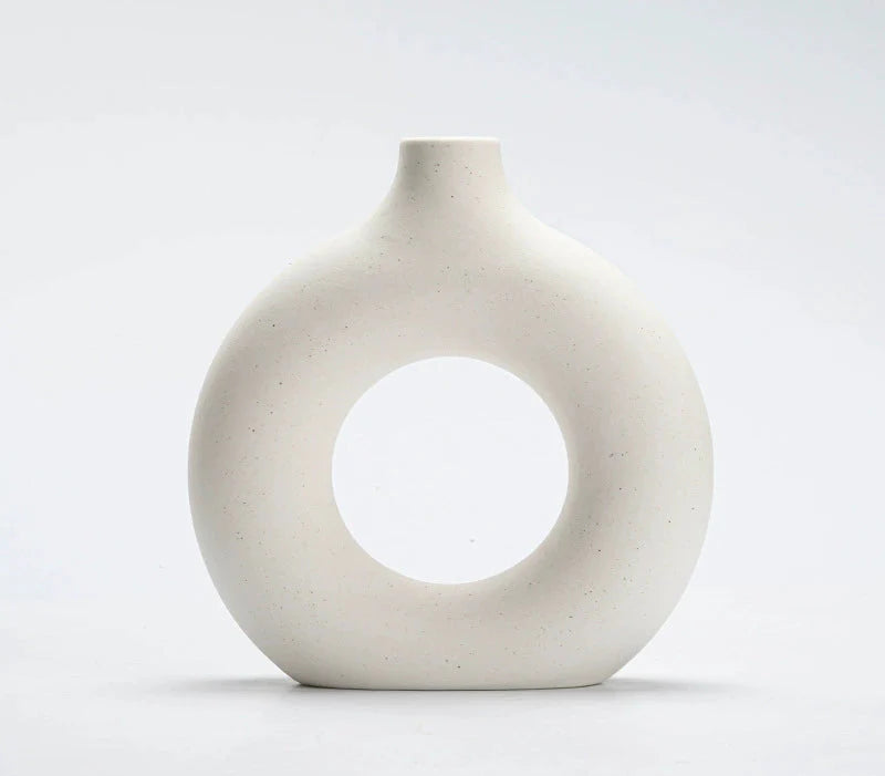 Modern Nordic Circle Ceramic Vase – Minimalist Hollow Sculpture Vessels for Home Decor-6