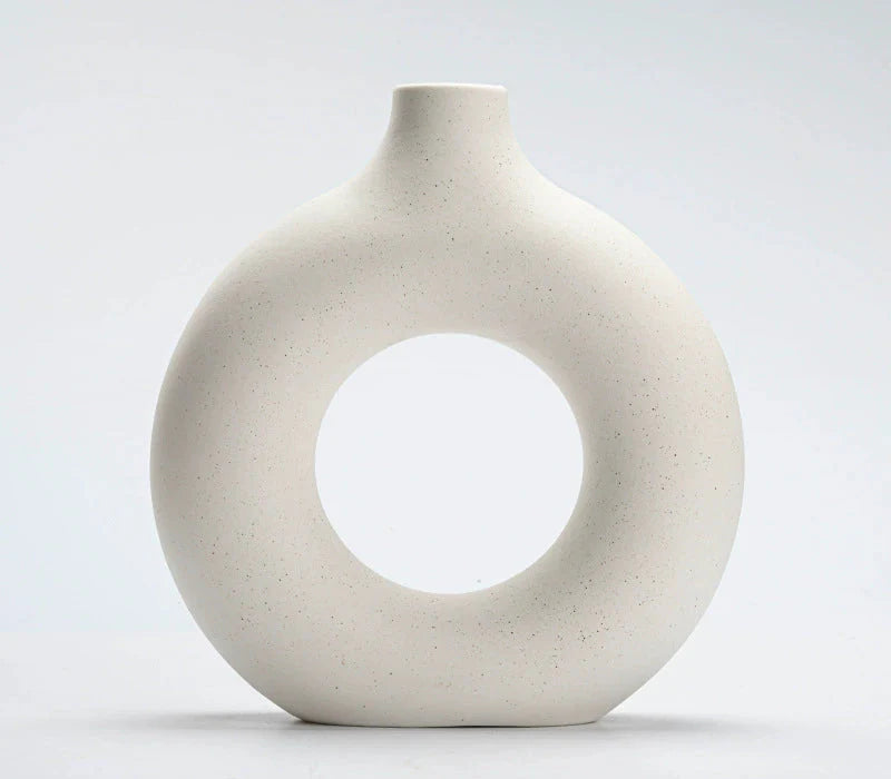 Modern Nordic Circle Ceramic Vase – Minimalist Hollow Sculpture Vessels for Home Decor-7
