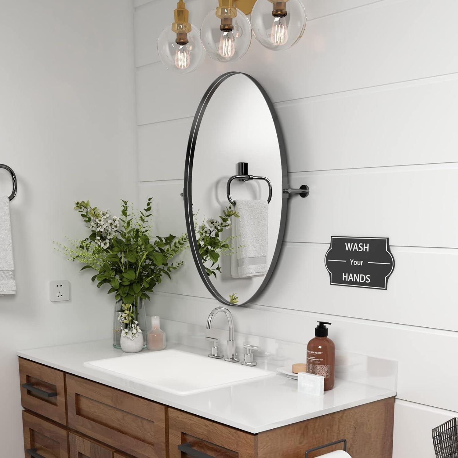 18x28 Black Oval Wall Mirror For Modern Home Decor In Bathrooms Hallways And Entryways-1