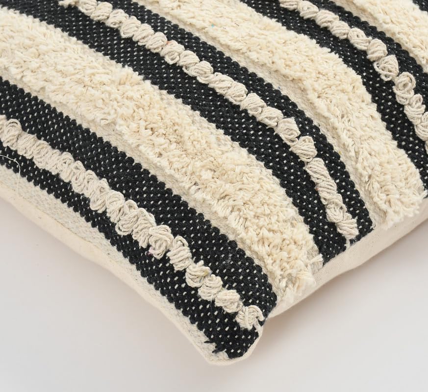 Black & White Striped Cushion Cover | Textured Cotton | 40x40cm |  Modern Home Decor-2