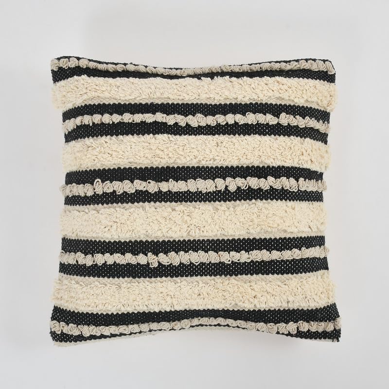 Black & White Striped Cushion Cover | Textured Cotton | 40x40cm |  Modern Home Decor-0