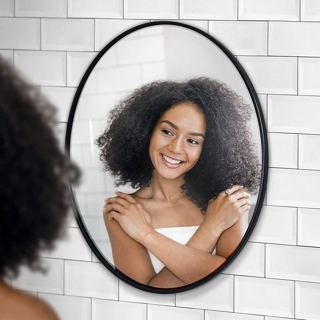 Black 24 Inch Round Wall Mirror Modern Minimalist Decor-2