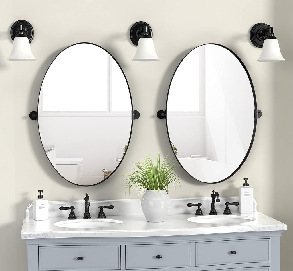 18x28 Black Oval Wall Mirror For Modern Home Decor In Bathrooms Hallways And Entryways-2