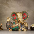 Intricately Detailed 7.5-inch Brass Ganapati Statue - Modern Abstract Design | Elevate your decor-0