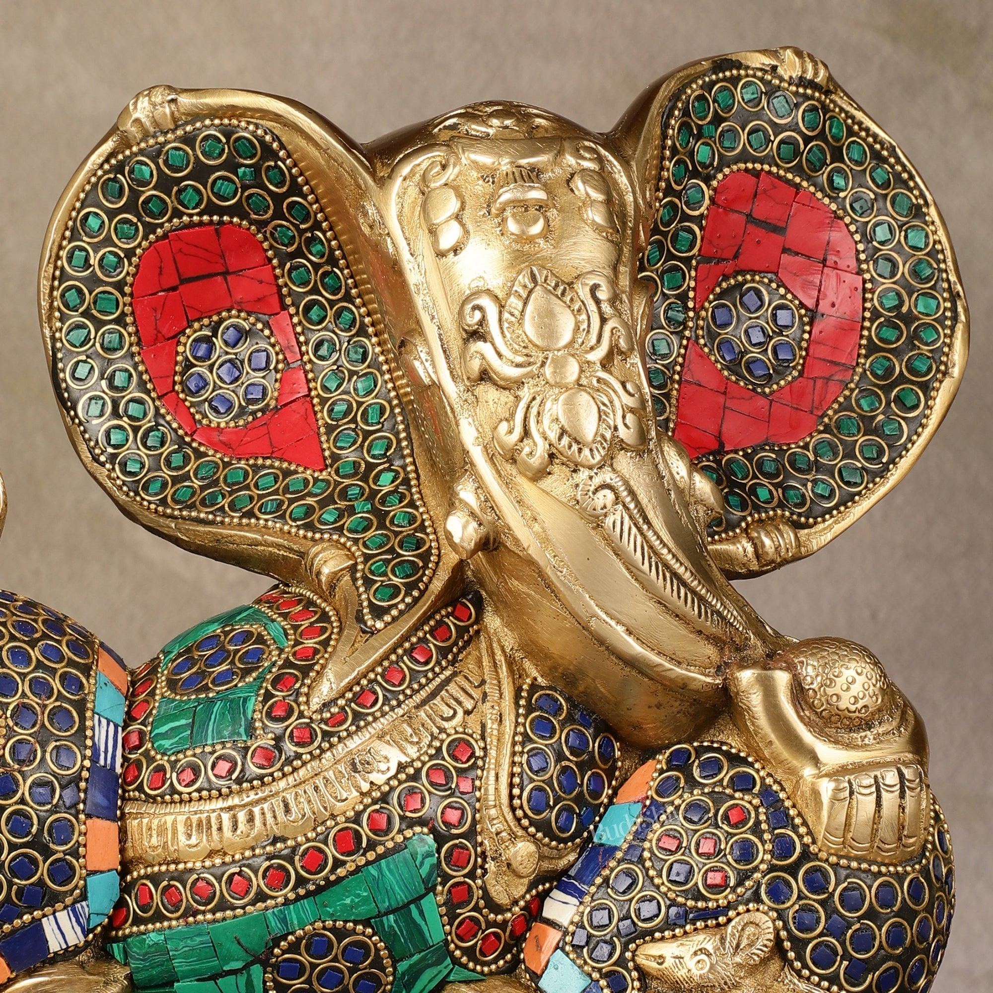 Intricately Detailed 7.5-inch Brass Ganapati Statue - Modern Abstract Design | Elevate your decor-1