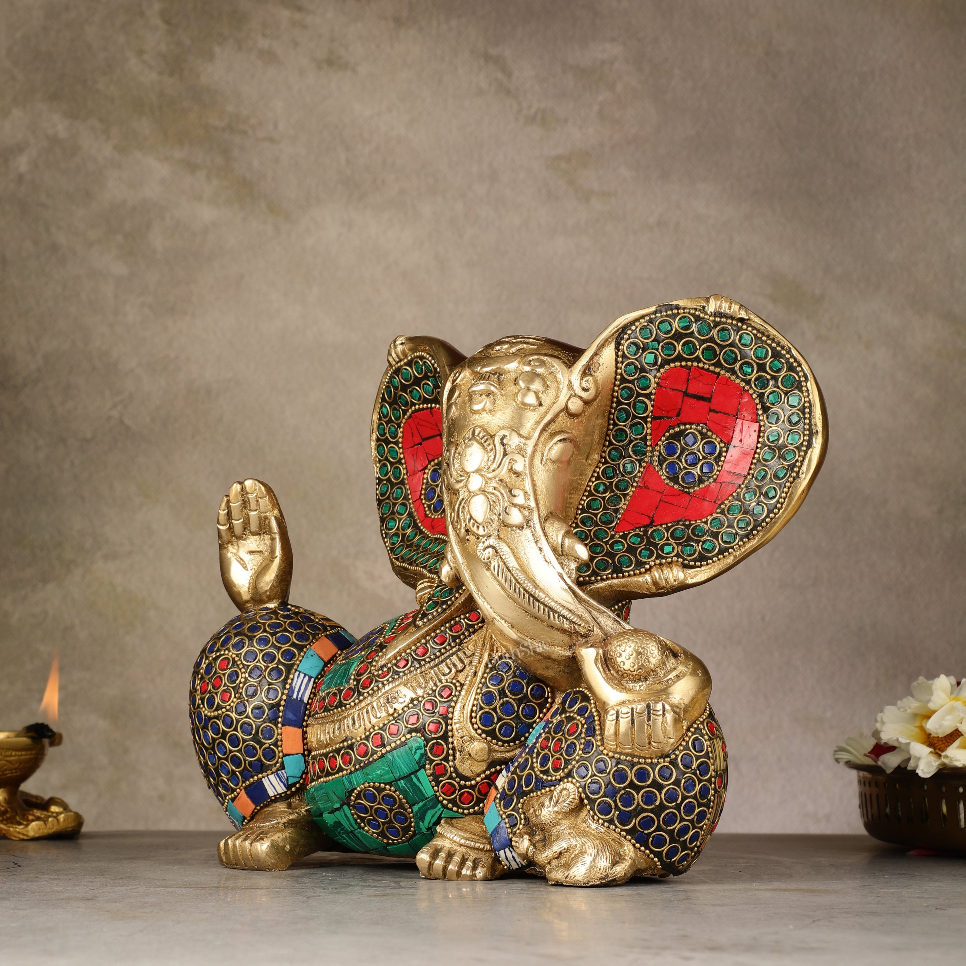 Intricately Detailed 7.5-inch Brass Ganapati Statue - Modern Abstract Design | Elevate your decor-4