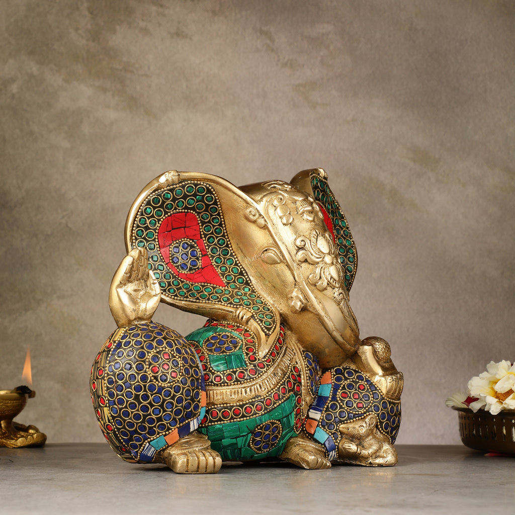Intricately Detailed 7.5-inch Brass Ganapati Statue - Modern Abstract Design | Elevate your decor-2