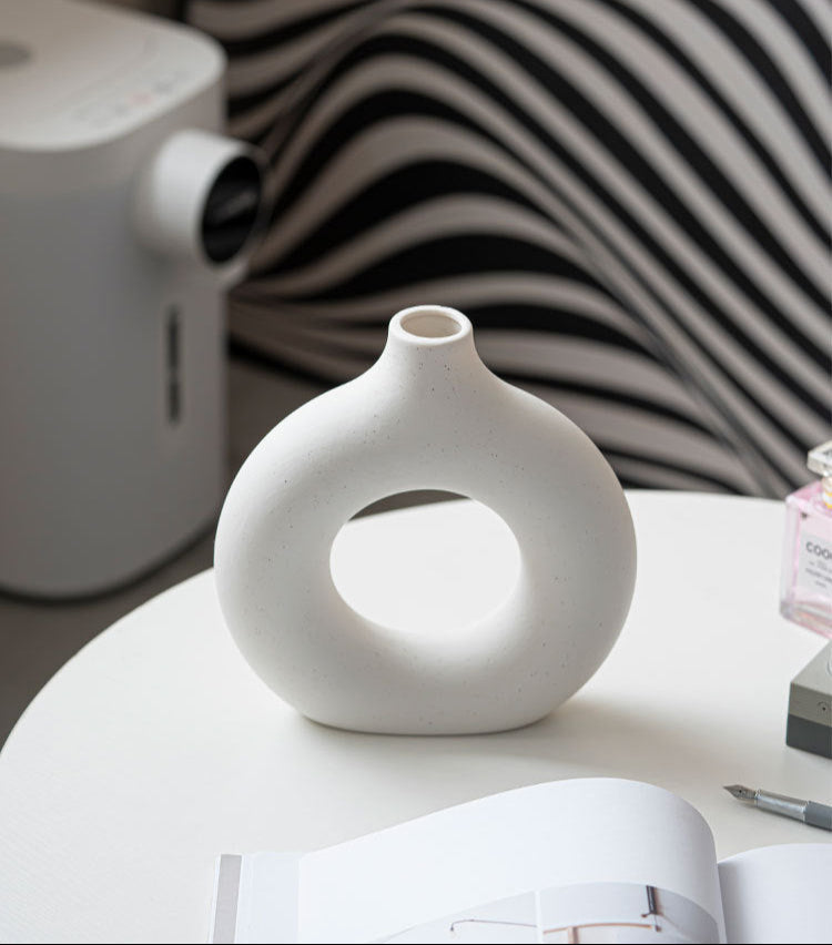 Modern Nordic Circle Ceramic Vase – Minimalist Hollow Sculpture Vessels for Home Decor-3