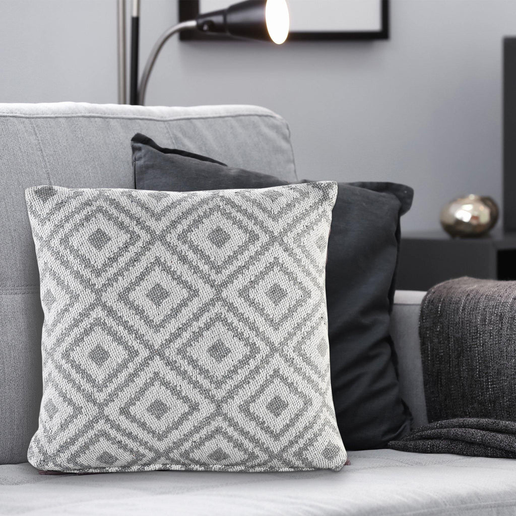 Grey Linen Cushion Cover | 45x45cm | Geometric Pattern | Modern Home Decor-3