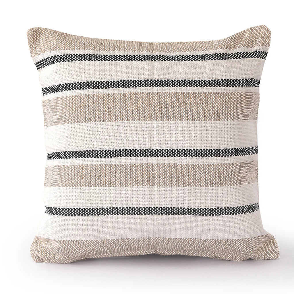 Beige Striped Cushion Cover | 45x45cm | Hand Stitched Cotton | Modern Home Decor-0