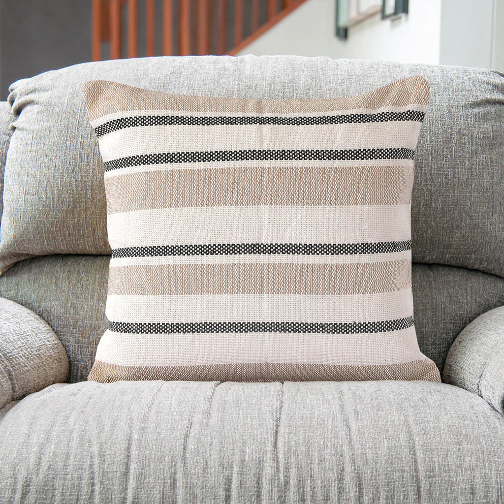 Beige Striped Cushion Cover | 45x45cm | Hand Stitched Cotton | Modern Home Decor-3