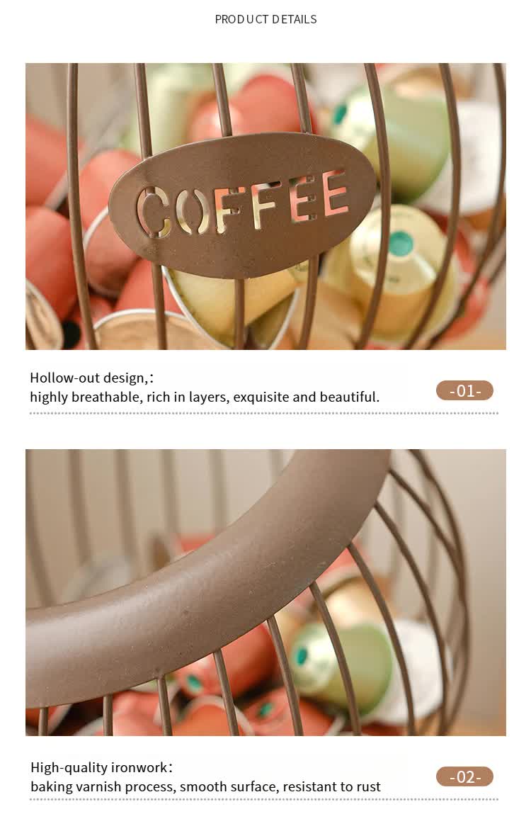 NNEDSZ Brown Elegant Metal Coffee Capsule Storage Basket - Multifunctional Fruit and Snack Holder for Modern Home Decor-3