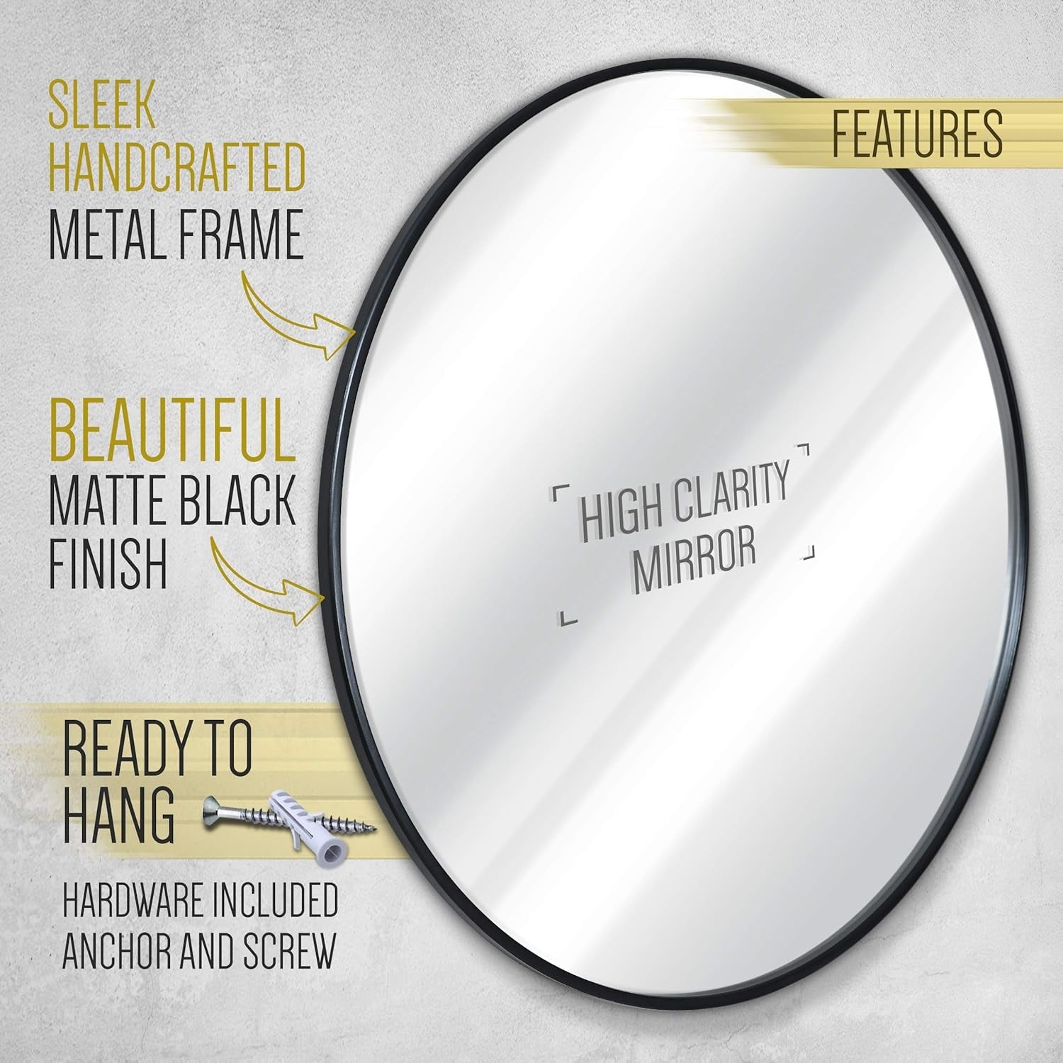 Black 24 Inch Round Wall Mirror Modern Minimalist Decor-4