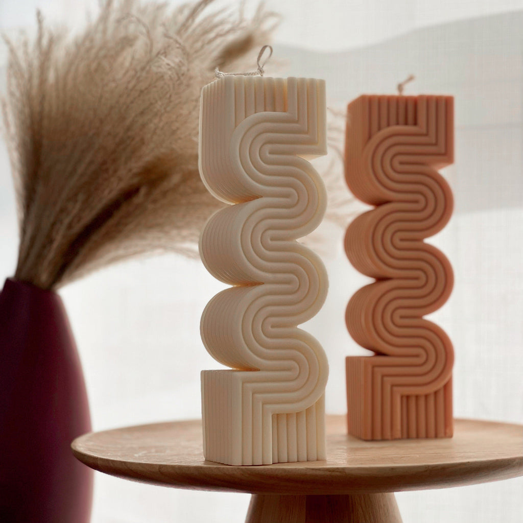 Large Ribbed Pillar Candle | Modern Soy Wax Candle, Home Decor-0
