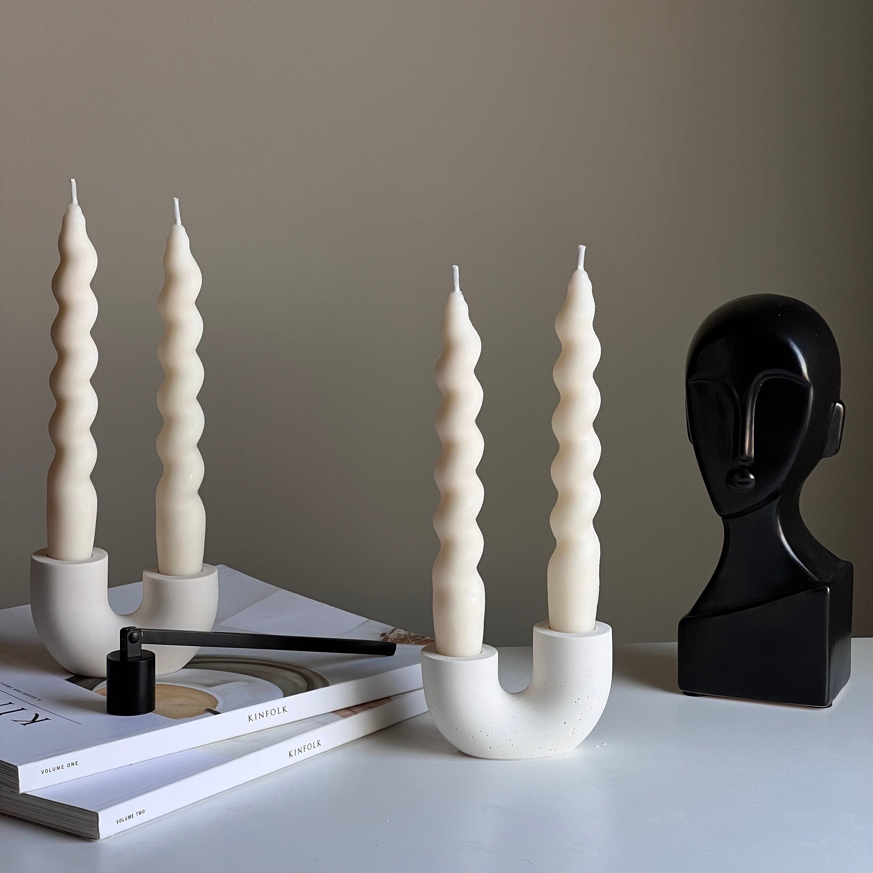 Jesmonite Double Candlestick Holder | Modern Wedding Table Decor-1